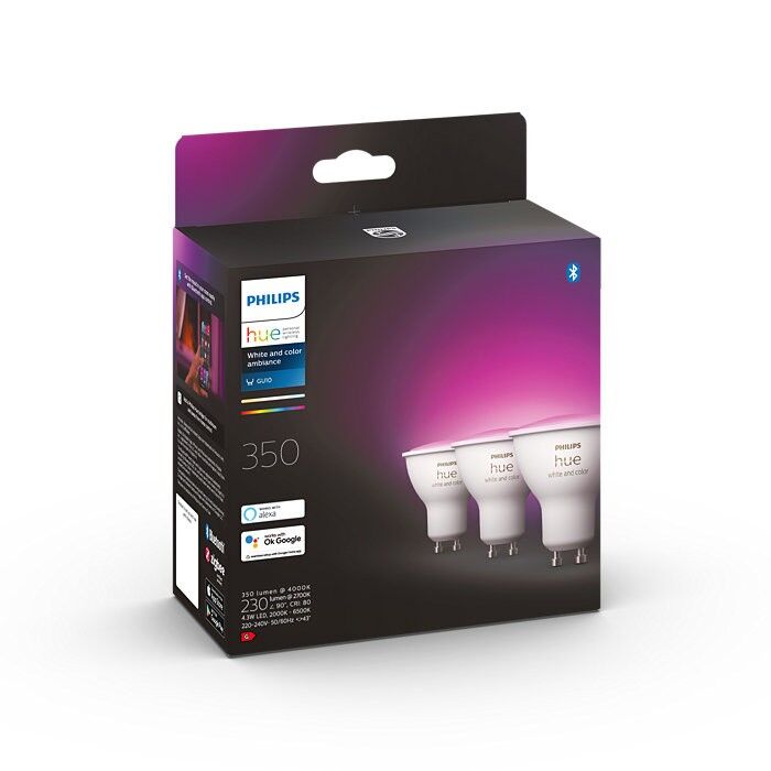 Philips Hue 8719514342767 LED žiarovky 3x4,3W   GU10   350lm   2000-6500K   RGB - set 3 ks, White and color Ambiance, stmievateľné, Bluetooth