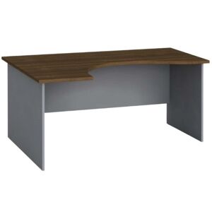 B2B Partner Rohový kancelársky pracovný stôl PRIMO FLEXI, zaoblený 160x120 cm, sivá / orech, ľavý