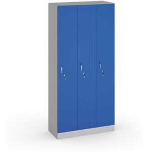 B2B Partner Drevená šatníková skrinka S5, 3 oddiely, 1900 x 900 x 420 mm, cylindrický zámok, sivá/modrá B2B Partner Drevená šatníková skrinka S5, 3 oddiely, 1900 x 900 x 420 mm, cylindrický zámok, sivá/modrá