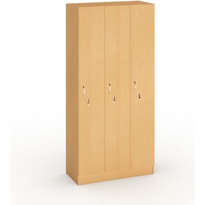 B2B Partner Drevená šatníková skrinka S5, 3 oddiely, 1900 x 900 x 420 mm, cylindrický zámok, buk B2B Partner Drevená šatníková skrinka S5, 3 oddiely, 1900 x 900 x 420 mm, cylindrický zámok, buk