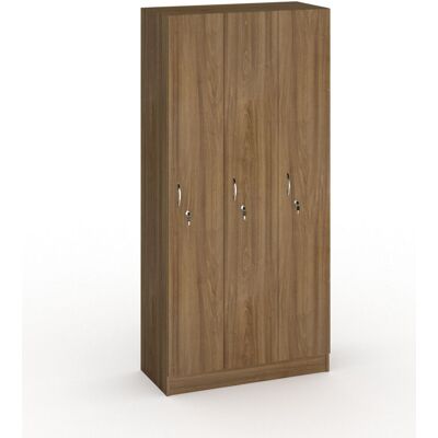 B2B Partner Drevená šatníková skrinka S5, 3 oddiely, 1900 x 900 x 420 mm, cylindrický zámok, orech B2B Partner Drevená šatníková skrinka S5, 3 oddiely, 1900 x 900 x 420 mm, cylindrický zámok, orech