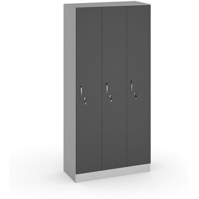 B2B Partner Drevená šatníková skrinka S5, 3 oddiely, 1900 x 900 x 420 mm, cylindrický zámok, sivá/grafit B2B Partner Drevená šatníková skrinka S5, 3 oddiely, 1900 x 900 x 420 mm, cylindrický zámok, sivá/grafit