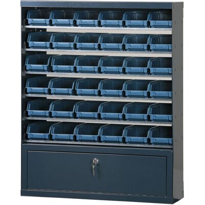 ArtPlast Závesný regál s plastovými boxmi BASIC a priehradkou, 36 boxov ArtPlast Závesný regál s plastovými boxmi BASIC a priehradkou, 36 boxov