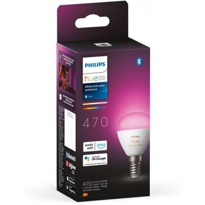 8719514491229 Philips Hue White and Color Ambiance žiarovka LED E14 5,1W/470lm 2000-6500K+RGB P45 kvapka biela 8719514491229 Philips Hue White and Color Ambiance žiarovka LED E14 5,1W/470lm 2000-6500K+RGB P45 kvapka biela