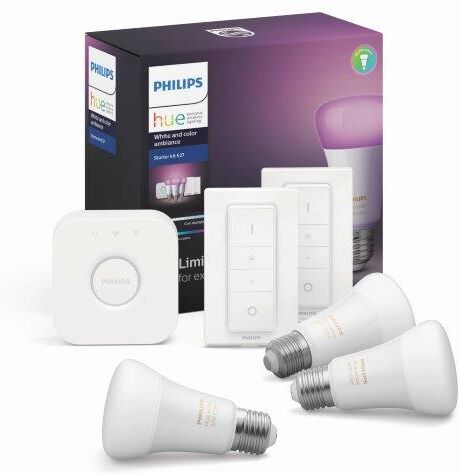 Philips Hue White and Color Ambience Starter Kit E27 9W A60 3-set + 2xswitch + HUE Bridge BlueTooth