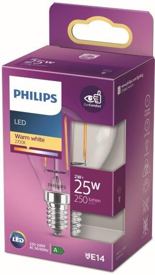 Philips 8718699777555 LED žiarovka 2W/25W 250lm E14 2700K P45 filament kvapka