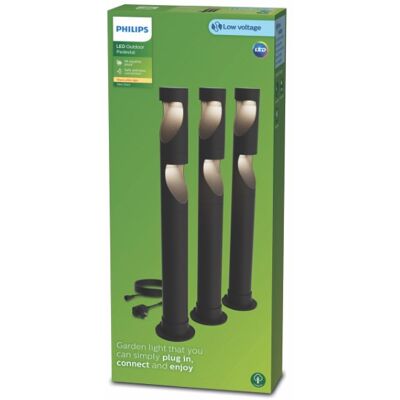 Záhradné stĺpikové svietidlo LED 2700K čierna IP44 PHILIPS GardenLink Low Volt Desi Kit 8720169387010 adaptér, balenie 3 ks, kábel Záhradné stĺpikové svietidlo LED 2700K čierna IP44 PHILIPS GardenLink Low Volt Desi Kit 8720169387010 adaptér, balenie 3 ks, kábel
