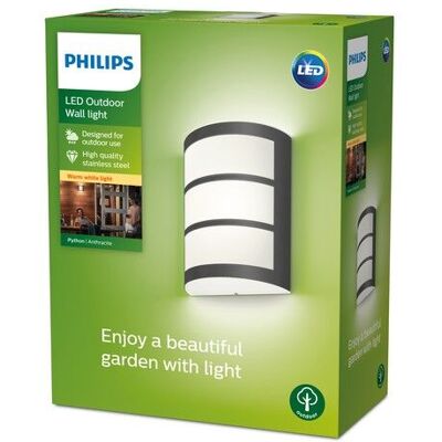 Philips 8719514417595 Python vonkajšie nástenné svietidlo LED 6W/450lm 2700K IP44 antracit Philips 8719514417595 Python vonkajšie nástenné svietidlo LED 6W/450lm 2700K IP44 antracit