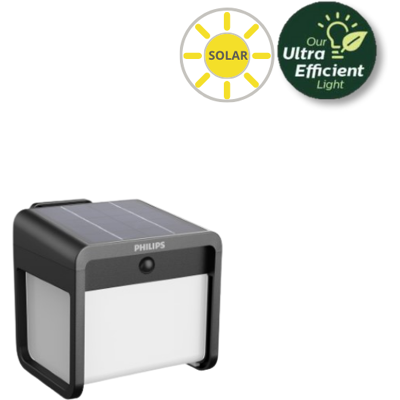 Philips 8720169362062 UltraEfficient Ezra solárne nástenné svietidlo so senzorom LED 1,8W 250/25lm 3000K IP44 čierna Philips 8720169362062 UltraEfficient Ezra solárne nástenné svietidlo so senzorom LED 1,8W 250/25lm 3000K IP44 čierna