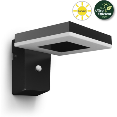 Philips 8720169265745 UltraEfficient Solar Zonal solárne nástenné svietidlo so senzorom PIR LED 1,3W 250/25lm 3000K IP44 čierna Philips 8720169265745 UltraEfficient Solar Zonal solárne nástenné svietidlo so senzorom PIR LED 1,3W 250/25lm 3000K IP44 čierna