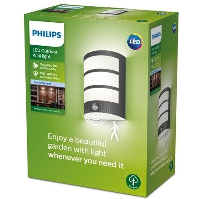 Philips 8719514417656 Python vonkajšie nástenné svietidlo so senzorom LED 6W/500lm 4000K IP44 antracit Philips 8719514417656 Python vonkajšie nástenné svietidlo so senzorom LED 6W/500lm 4000K IP44 antracit