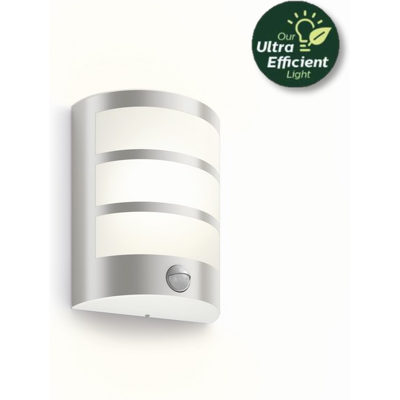 Philips 8720169263772 UltraEfficient Python vonkajšie nástenné svietidlo so senzorom PIR LED 3,8W/800lm 2700K IP44 nerez Philips 8720169263772 UltraEfficient Python vonkajšie nástenné svietidlo so senzorom PIR LED 3,8W/800lm 2700K IP44 nerez