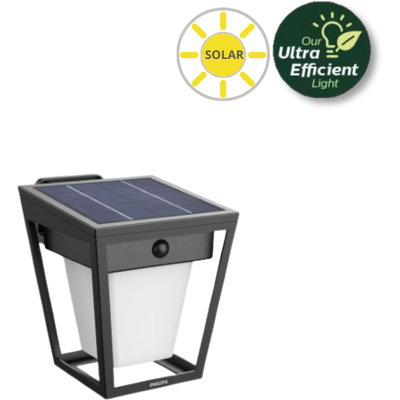 Philips 8720169362086 UltraEfficient Nissa solárne nástenné svietidlo so senzorom LED 1,8W 250/25lm 3000K IP44 čierna Philips 8720169362086 UltraEfficient Nissa solárne nástenné svietidlo so senzorom LED 1,8W 250/25lm 3000K IP44 čierna