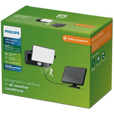 Solárne nástenné svietidlo so senzorom LED 3000K čierna IP44 PHILIPS Fyns 8721103105653 Solárne nástenné svietidlo so senzorom LED 3000K čierna IP44 PHILIPS Fyns 8721103105653