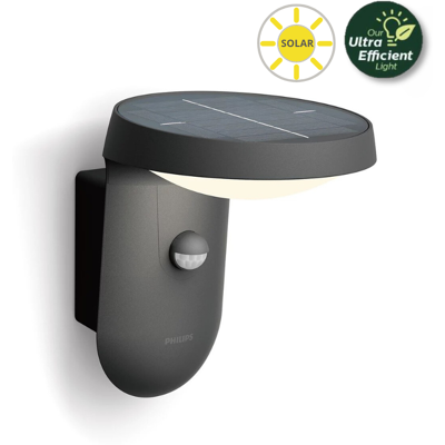 Philips 8719514476912 Tyla solárne exteriérové nástenné svietidlo LED so senzorom 1,2W 255lm/55lm 3000K antracit Philips 8719514476912 Tyla solárne exteriérové nástenné svietidlo LED so senzorom 1,2W 255lm/55lm 3000K antracit