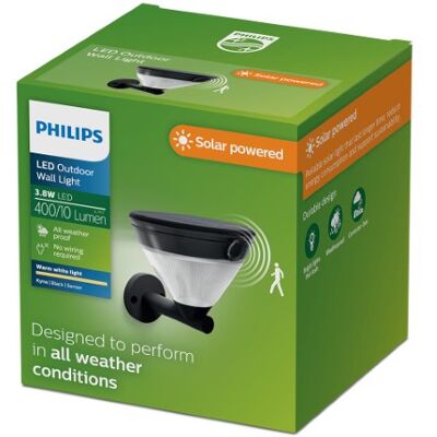 Solárne nástenné svietidlo so senzorom LED 2700K čierna IP44 PHILIPS Kyna 8721103105592 Solárne nástenné svietidlo so senzorom LED 2700K čierna IP44 PHILIPS Kyna 8721103105592