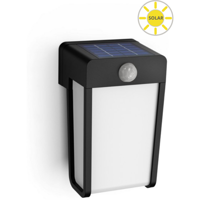Philips 8720169265486 Outdoor solar Shroud solárne nástenné svietidlo so senzorom PIR LED 2,3W 250/25lm 2700K IP44 čierna, biela Philips 8720169265486 Outdoor solar Shroud solárne nástenné svietidlo so senzorom PIR LED 2,3W 250/25lm 2700K IP44 čierna, biela