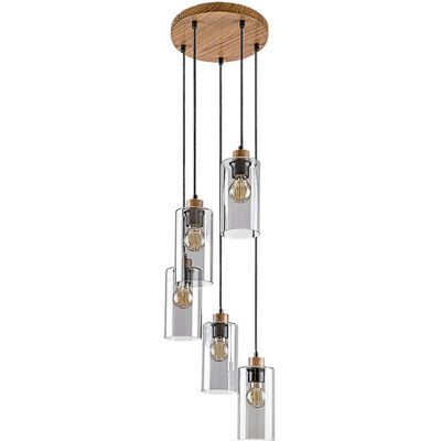 RABALUX 72125 Tanno závesné svietidlo 5xE27 D250mm imitácia dreva, dymová RABALUX 72125 Tanno závesné svietidlo 5xE27 D250mm imitácia dreva, dymová