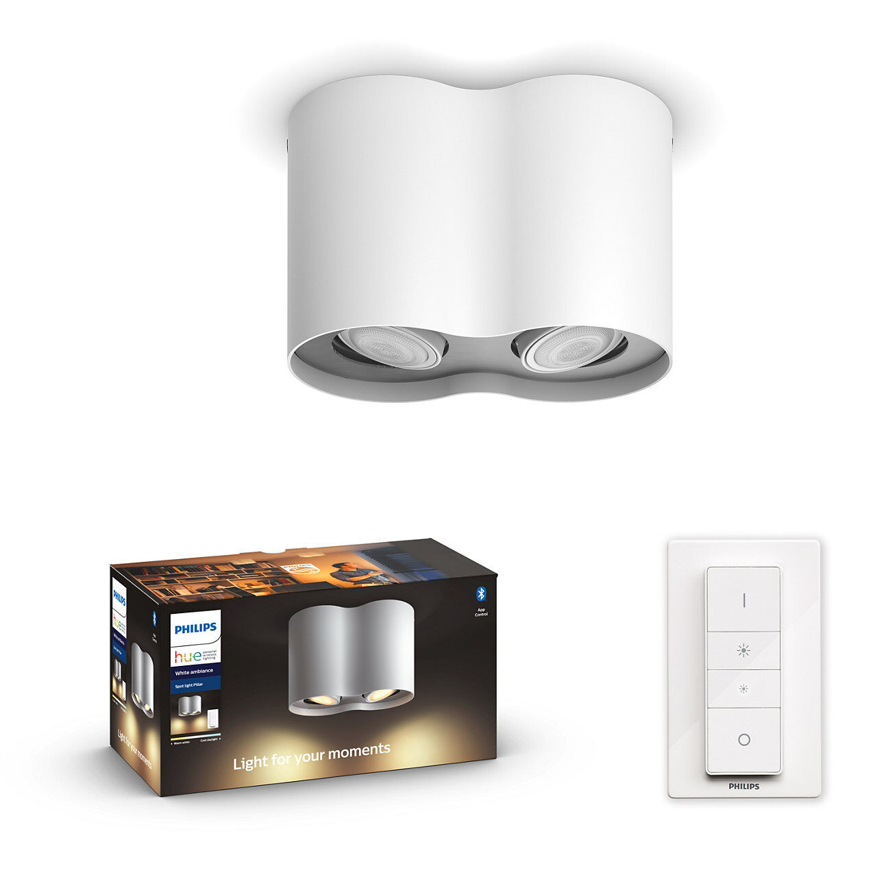 Philips HUE White Ambiance 56332/31/P6 Pillar prisadené stropné bodové svietidlo 2xGU10 5.5W/500lm 2200-6500K + SWITCH biela Bluetooth