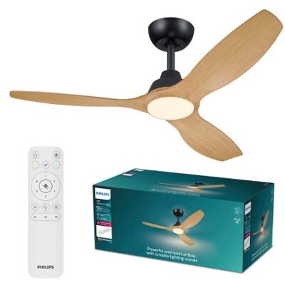 Stropný ventilátor so svetlom LED 3000–6500K čierna, drevo IP20 PHILIPS Olas 8721103096128 Stropný ventilátor so svetlom LED 3000–6500K čierna, drevo IP20 PHILIPS Olas 8721103096128