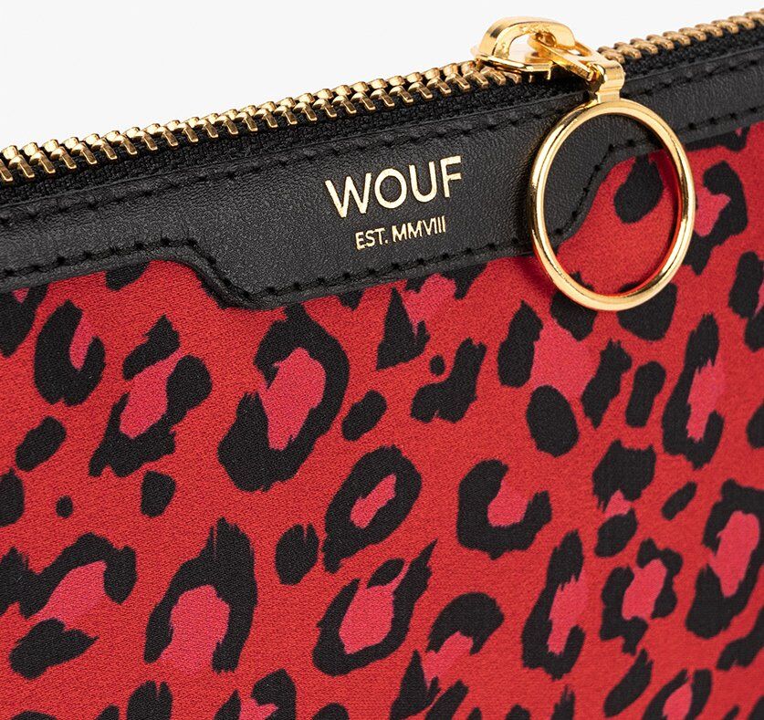 WOUF Saténová mini listová kabelka Red Leopard Pocket Clutch