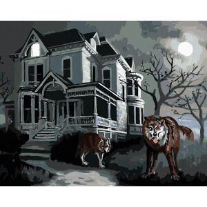 Zuty – Maľovanie podľa čísel – Vlk a strašidelný dom za splnu (D. Rusty Rust), 80 × 100 cm, plátno + rám Zuty – Maľovanie podľa čísel – Vlk a strašidelný dom za splnu (D. Rusty Rust), 80 × 100 cm, plátno + rám