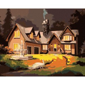 Zuty – Maľovanie podľa čísel – Páv a dom s fontánou (D. Rusty Rust), 80 × 100 cm, plátno + rám Zuty – Maľovanie podľa čísel – Páv a dom s fontánou (D. Rusty Rust), 80 × 100 cm, plátno + rám