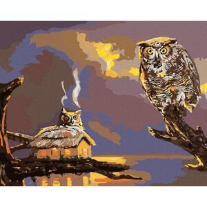 Zuty – Maľovanie podľa čísel – Sova a chata pri vode (D. Rusty Rust), 80 × 100 cm, plátno + rám Zuty – Maľovanie podľa čísel – Sova a chata pri vode (D. Rusty Rust), 80 × 100 cm, plátno + rám