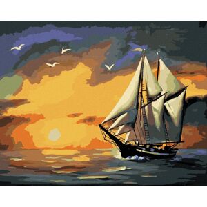 Zuty – Maľovanie podľa čísel – Plachetnica, západ slnka a čajky (D. Rusty Rust), 80 × 100 cm, plátno + rám Zuty – Maľovanie podľa čísel – Plachetnica, západ slnka a čajky (D. Rusty Rust), 80 × 100 cm, plátno + rám
