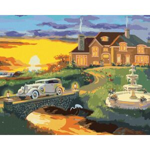 Zuty – Maľovanie podľa čísel – Biele auto odchádzajúce od domu a západ slnka (D. Rusty Rust), 80 × 100 cm, plátno + rám Zuty – Maľovanie podľa čísel – Biele auto odchádzajúce od domu a západ slnka (D. Rusty Rust), 80 × 100 cm, plátno + rám