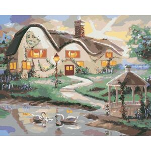 Zuty – Maľovanie podľa čísel – Labute na jazere a dom s altánkom (D. Rusty Rust), 80 × 100 cm, plátno + rám Zuty – Maľovanie podľa čísel – Labute na jazere a dom s altánkom (D. Rusty Rust), 80 × 100 cm, plátno + rám