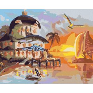 Zuty – Maľovanie podľa čísel – Dom a plachetnica z morských tvorov a západ slnka (D. Rusty Rust), 80 × 100 cm, plátno + rám Zuty – Maľovanie podľa čísel – Dom a plachetnica z morských tvorov a západ slnka (D. Rusty Rust), 80 × 100 cm, plátno + rám