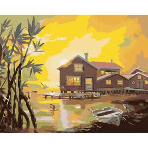 Zuty – Maľovanie podľa čísel – Domy s mólom pri jazere, volavka a čajky a západ Slnka (D. Rusty Rust), 80 × 100 cm, plátno + rám Zuty – Maľovanie podľa čísel – Domy s mólom pri jazere, volavka a čajky a západ Slnka (D. Rusty Rust), 80 × 100 cm, plátno + rám