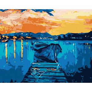 Diamondi – Diamantové maľovanie – MÓLO S LOĎKOU NA MORI, 40 × 50 cm, vypnuté plátno na rám Diamondi – Diamantové maľovanie – MÓLO S LOĎKOU NA MORI, 40 × 50 cm, vypnuté plátno na rám