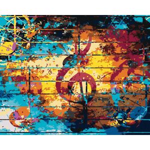 zuty Farebná koláž s husľovým kľúčom, 80 × 100 cm, plátno napnuté na rám zuty Farebná koláž s husľovým kľúčom, 80 × 100 cm, plátno napnuté na rám