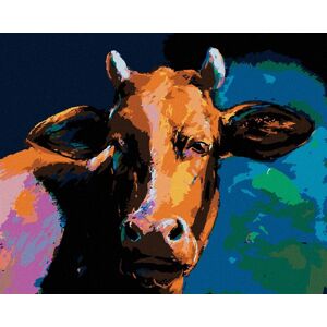 zuty Farebná krava s tmavým pozadím, 80 × 100 cm, vypnuté plátno na rám zuty Farebná krava s tmavým pozadím, 80 × 100 cm, vypnuté plátno na rám