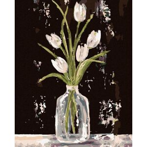 zuty Biele tulipány v sklenenej váze (Haley Bush), 40×50 cm, vypnuté plátno na rám zuty Biele tulipány v sklenenej váze (Haley Bush), 40×50 cm, vypnuté plátno na rám