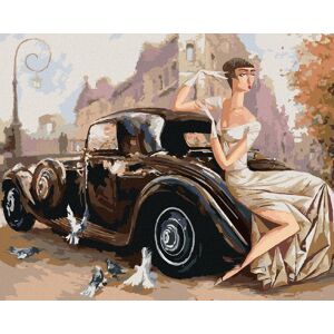 zuty Dáma pri retro aute, 80 × 100 cm, bez rámu a bez napnutia plátna zuty Dáma pri retro aute, 80 × 100 cm, bez rámu a bez napnutia plátna