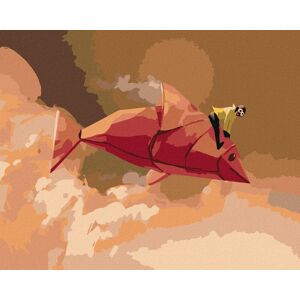 zuty Dievča na červenej rybe z origami, 40×50 cm, vypnuté plátno na rám zuty Dievča na červenej rybe z origami, 40×50 cm, vypnuté plátno na rám