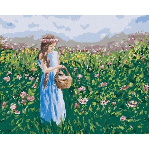 zuty Dievča zbierajúce kvety do košíka, 40×50 cm, vypnuté plátno na rám zuty Dievča zbierajúce kvety do košíka, 40×50 cm, vypnuté plátno na rám
