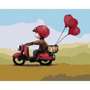 zuty Chlapec so srdiečkovými balónikmi na skútri, 40×50 cm, bez rámu a bez vypnutia plátna zuty Chlapec so srdiečkovými balónikmi na skútri, 40×50 cm, bez rámu a bez vypnutia plátna