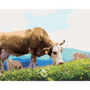 zuty Krava na paši pri horách, 80 × 100 cm, plátno napnuté na rám zuty Krava na paši pri horách, 80 × 100 cm, plátno napnuté na rám