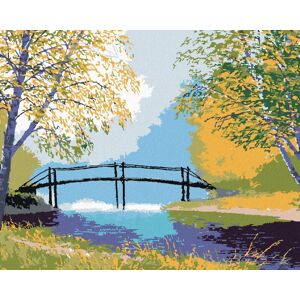 zuty Les s lávkou cez rieku, 40×50 cm, bez rámu a bez vypnutia plátna zuty Les s lávkou cez rieku, 40×50 cm, bez rámu a bez vypnutia plátna
