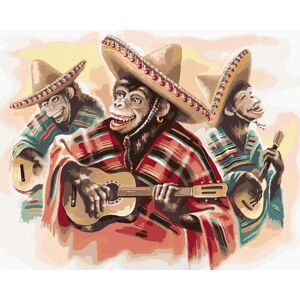 zuty Mexické trio opíc hrajúce na gitaru, 80×100 cm, vypnuté plátno na rám zuty Mexické trio opíc hrajúce na gitaru, 80×100 cm, vypnuté plátno na rám