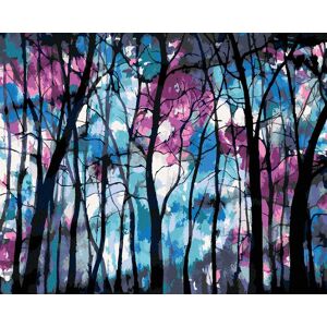 zuty Temný les s modro-fialovou oblohou, 80×100 cm, bez rámu a bez vypnutia plátna zuty Temný les s modro-fialovou oblohou, 80×100 cm, bez rámu a bez vypnutia plátna