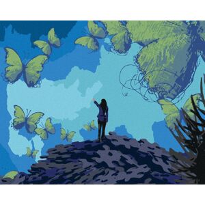 zuty Žena s motýľmi a puzzle, 40×50 cm, vypnuté plátno na rám zuty Žena s motýľmi a puzzle, 40×50 cm, vypnuté plátno na rám