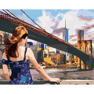 zuty Žena pri Brooklyn Bridge v New Yorku, 40×50 cm, bez rámu a bez vypnutia plátna zuty Žena pri Brooklyn Bridge v New Yorku, 40×50 cm, bez rámu a bez vypnutia plátna
