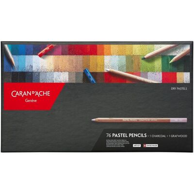 CARAN D'ACHE Umelecké pastely v ceruzke 76 farieb + 2 grafitové ceruzky CARAN D'ACHE Umelecké pastely v ceruzke 76 farieb + 2 grafitové ceruzky