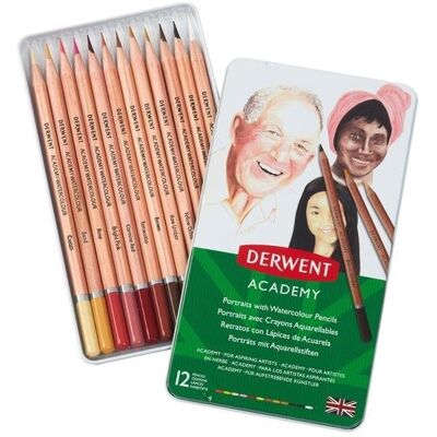 DERWENT Academy Watercolour Pencils Skintones v plechovej krabičke, šesťhranné, 12 farieb DERWENT Academy Watercolour Pencils Skintones v plechovej krabičke, šesťhranné, 12 farieb