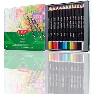DERWENT Academy Colour Pencil Tin v plechovej krabičke, okrúhle, 24 farieb DERWENT Academy Colour Pencil Tin v plechovej krabičke, okrúhle, 24 farieb